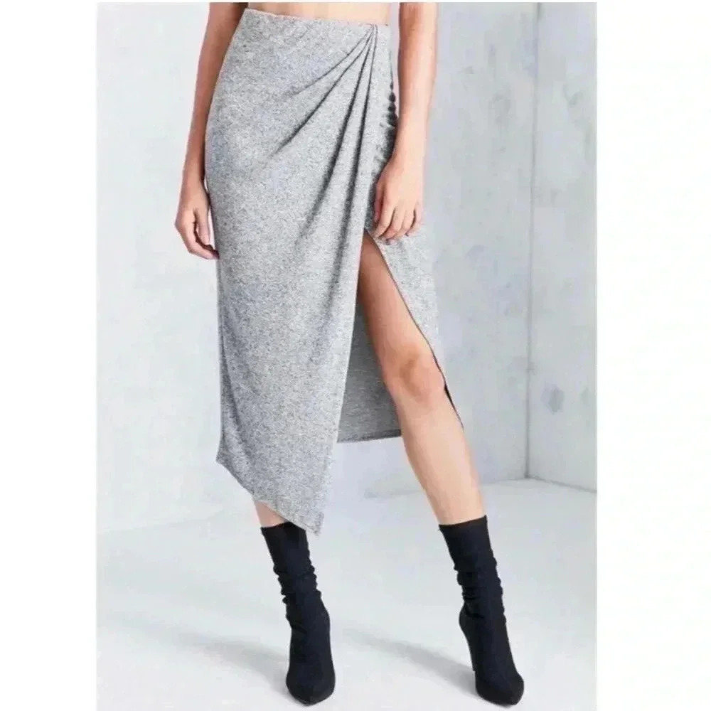 New SILENCE + NOISE urban outfitters faux wrap around skirt women L Carbon Gray